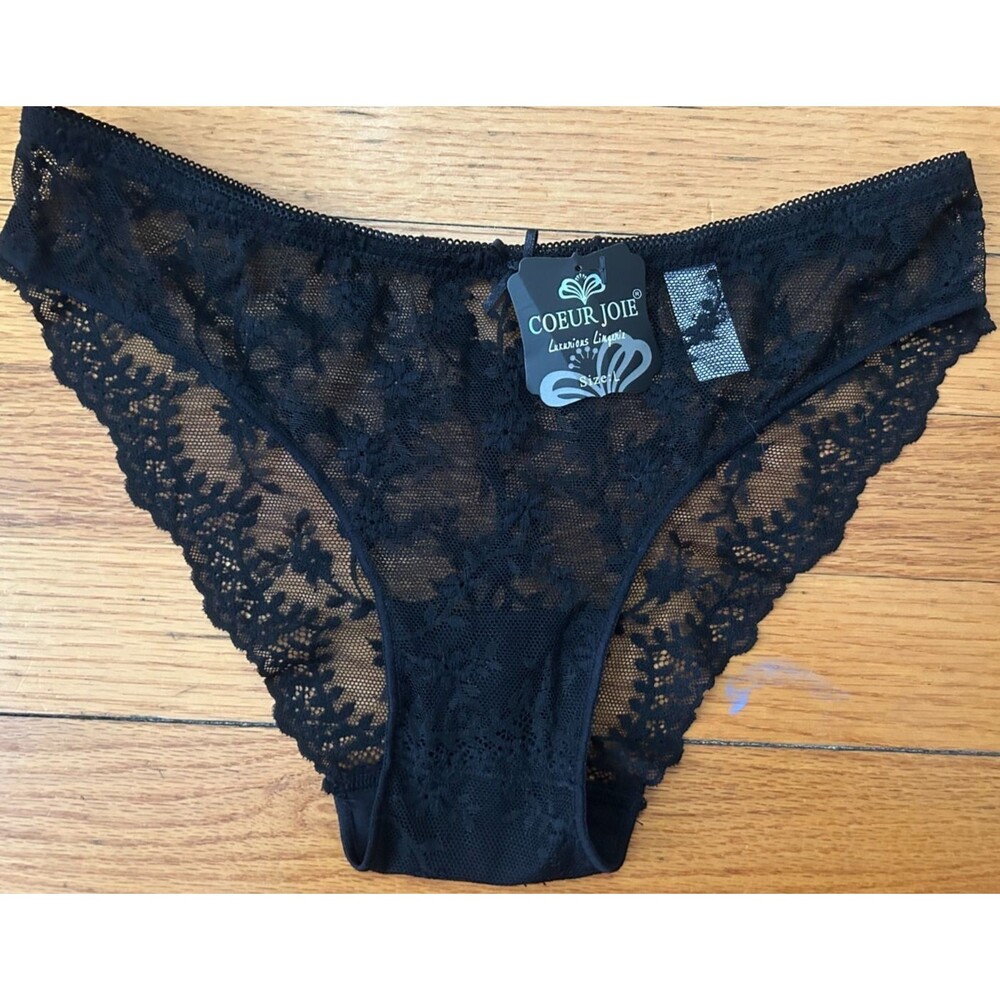 Womens XS/S Black Floral Scalloped Lace Panties Elegant Comfy Seamless Bikini